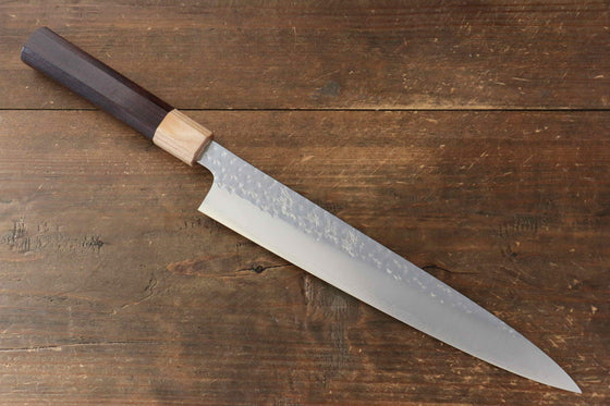 Yu Kurosaki Senko R2/SG2 Hammered Sujihiki Japanese Knife 240mm with Shitan Handle (Blonde Ferrule) - Seisuke Knife