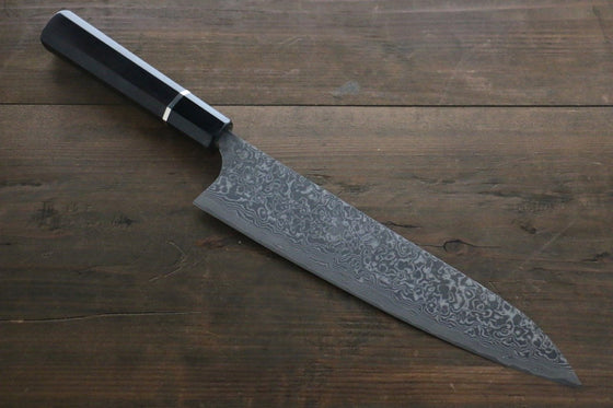 Takeshi Saji R2/SG2 Black Damascus Gyuto  210mm Ebony Wood Handle - Seisuke Knife