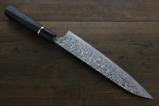 Takeshi Saji R2/SG2 Black Damascus Gyuto  210mm Ebony Wood Handle - Seisuke Knife