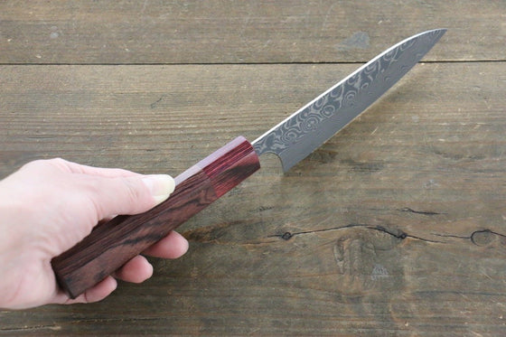 Yoshimi Kato SG2 Damascus Petty Japanese Chef Knife 120mm with Honduras Handle - Seisuke Knife