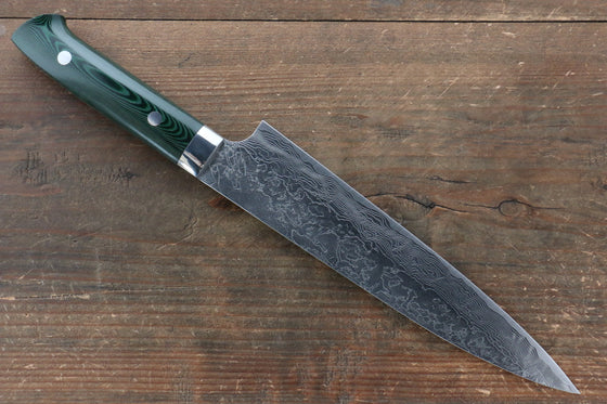 Takeshi Saji R2/SG2 Diamond Finish Damascus Gyuto Japanese Knife 210mm Green Micarta Handle - Seisuke Knife