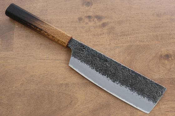 Sakai Takayuki Homura Guren Blue Steel No.2 Kurouchi Hammered Nakiri 180mm with Burnt Oak Handle - Seisuke Knife