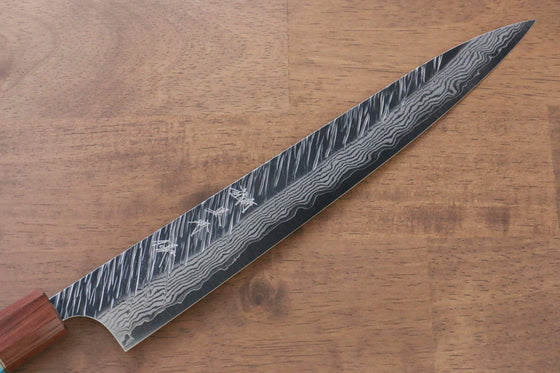 Yu Kurosaki Fujin VG10 Hammered Sujihiki Japanese Knife 270mm Maple(With turquoise ring Brown) Handle - Seisuke Knife