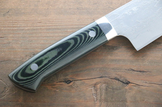 Takeshi Saji VG10 Damascus Santoku Japanese Chef Knife 180mm wtih Black Micarta  handle - Seisuke Knife