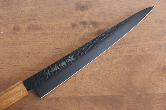 Sakai Takayuki Kurokage VG10 Hammered Teflon Coating Sujihiki 240mm Burnt Oak Handle - Seisuke Knife