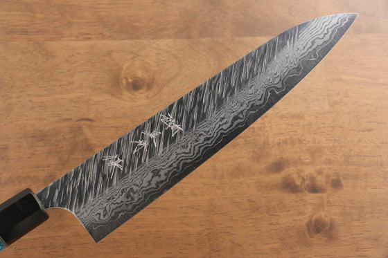 Yu Kurosaki Fujin VG10 Hammered Gyuto Japanese Knife 240mm Ebony Wood(With Turquoise Ring) Handle - Seisuke Knife