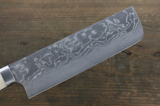 Takeshi Saji VG10 Black Damascus Nakiri Japanese Knife 180mm Cow Bone Handle - Seisuke Knife