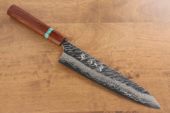 Yu Kurosaki Fujin VG10 Hammered Gyuto Japanese Knife 240mm Maple(With turquoise ring Brown) Handle - Seisuke Knife
