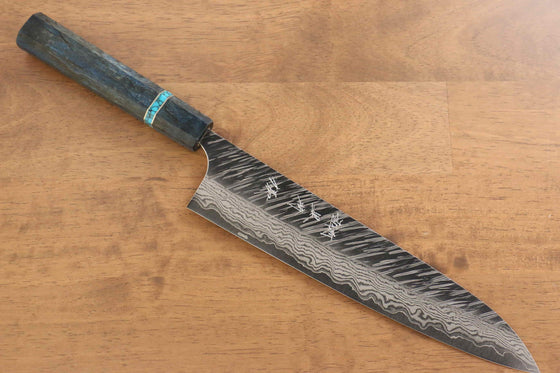 Yu Kurosaki Fujin VG10 Hammered Gyuto Japanese Knife 240mm Maple(With turquoise ring Blue) Handle - Seisuke Knife
