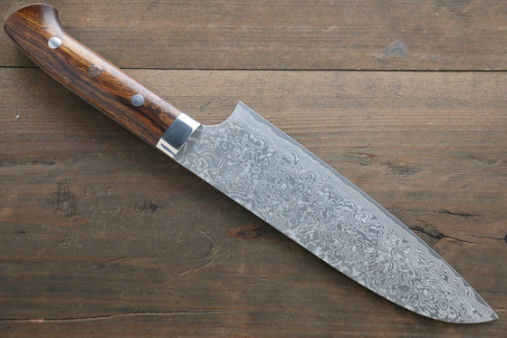 Takeshi Saji R2/SG2 Black Damascus Santoku Japanese Knife 180mm Ironwood Handle - Seisuke Knife