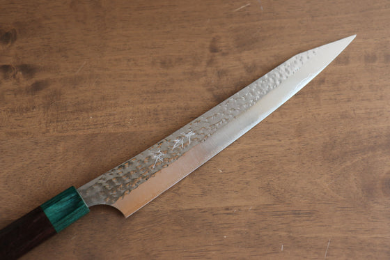 Yu Kurosaki Senko Ei R2/SG2 Hammered Sujihiki Japanese Knife 240mm Shitan (ferrule: Green Pakka wood) Handle - Seisuke Knife