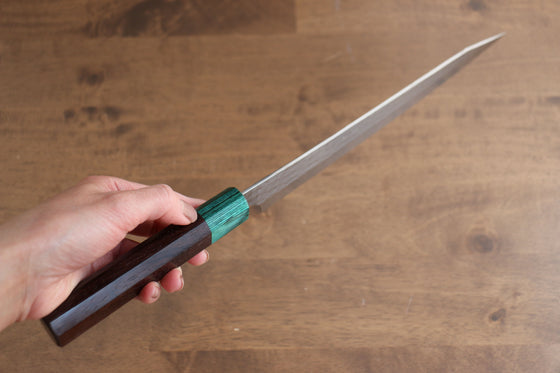 Yu Kurosaki Senko Ei SG2 Hammered Sujihiki 240mm Shitan (ferrule: Green Pakka wood) Handle - Seisuke Knife
