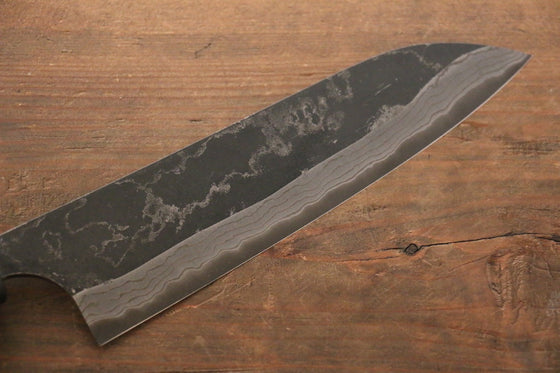 Ogata White Steel No.2 Kurouchi Damascus Santoku  180mm with Shitan Handle - Seisuke Knife