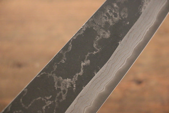 Ogata White Steel No.2 Kurouchi Damascus Santoku  180mm with Shitan Handle - Seisuke Knife