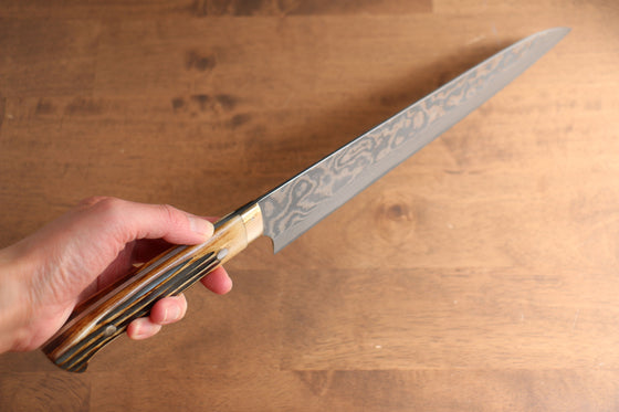 Takeshi Saji VG10 Black Damascus Gyuto 270mm Brown Cow Bone Handle - Seisuke Knife