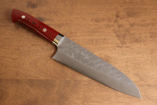  Takeshi Saji SRS13 Hammered Santoku 165mm Red Micarta Handle - Seisuke Knife