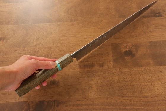 Yu Kurosaki Shizuku SG2 Hammered Sujihiki 270mm Maple(With turquoise ring Green) Handle - Seisuke Knife