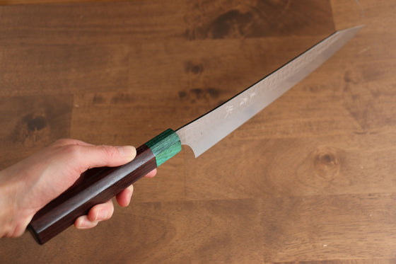Yu Kurosaki Senko Ei SG2 Hammered Sujihiki 270mm Shitan (ferrule: Green Pakka wood) Handle - Seisuke Knife