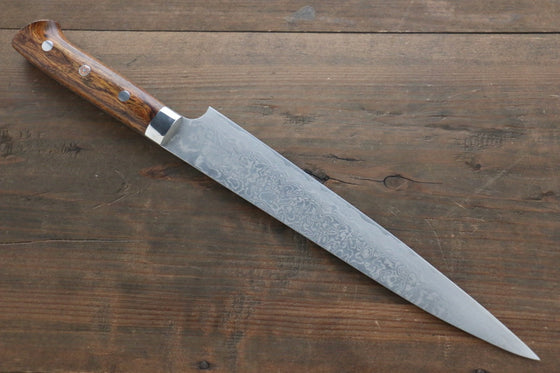 Takeshi Saji R2/SG2 Diamond Finish Damascus Sujihiki Japanese Chef Knife 240mm wtih Iron Wood handle - Seisuke Knife