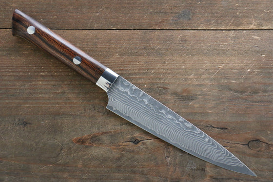 Takeshi Saji VG10 Black Damascus Petty-Utility 135mm Ironwood Handle - Seisuke Knife