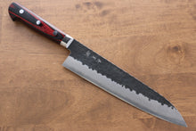  Yoshimi Kato Blue Super Kurouchi Hammered (Maru) Gyuto  210mm with Red Pakkawood Handle - Seisuke Knife