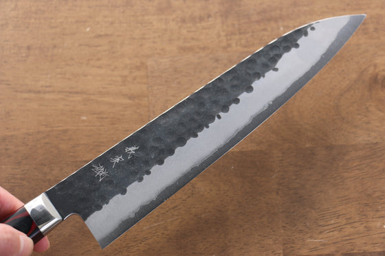 Yoshimi Kato Blue Super Kurouchi Hammered (Maru) Gyuto 210mm with Red Pakkawood Handle - Seisuke Knife