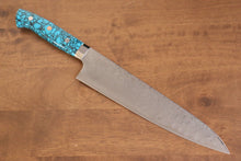 Takeshi Saji R2/SG2 Diamond Finish Gyuto Japanese Knife 240mm Blue Turquoise Handle - Seisuke Knife