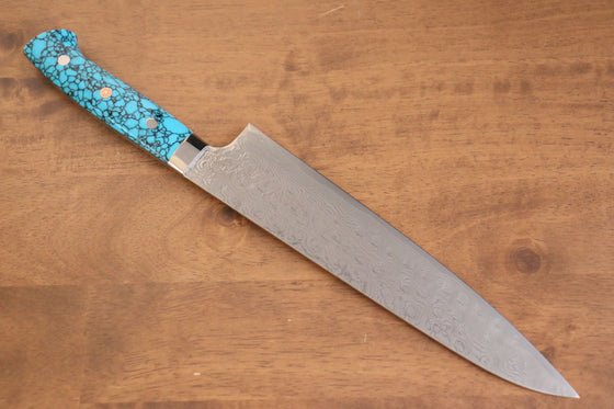 Takeshi Saji R2/SG2 Diamond Finish Gyuto Japanese Knife 240mm Blue Turquoise Handle - Seisuke Knife