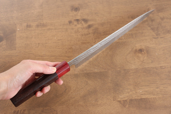 Yu Kurosaki Senko SG2 Hammered Sujihiki 240mm Shitan (ferrule: Red Pakka wood) Handle - Seisuke Knife