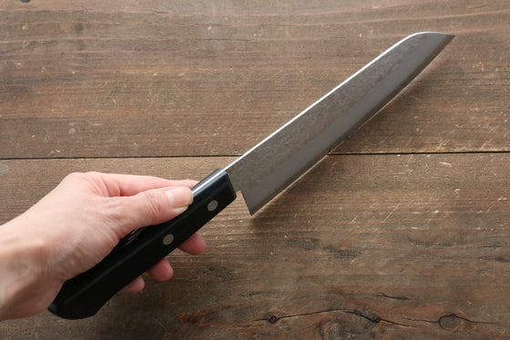 Takamura Knives Chromax Steel Hammered Santoku  170mm with Black Pakkawood Handle - Seisuke Knife