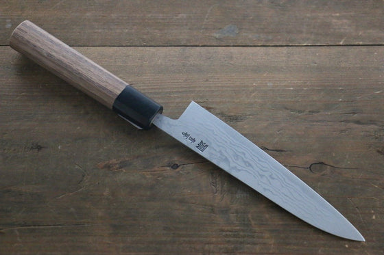 Shigeki Tanaka Blue Steel No.2 17 Layer Damascus Petty Japanese Chef Knife 150mm with Walnut Handle - Seisuke Knife
