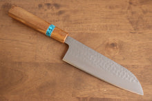  Yu Kurosaki Senko R2/SG2 Hammered Santoku Japanese Knife 165mm with Olive & Turquoise Handle - Seisuke Knife