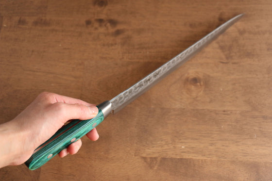 Sakai Takayuki VG10 17 Layer Damascus Sujihiki 240mm Green Pakka wood Handle - Seisuke Knife