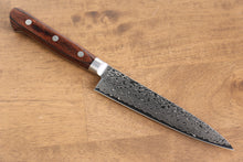  Seisuke Mokusei ZA-18 Mirrored Finish Damascus Petty-Utility Japanese Knife 135mm Brown Pakka wood Handle - Seisuke Knife