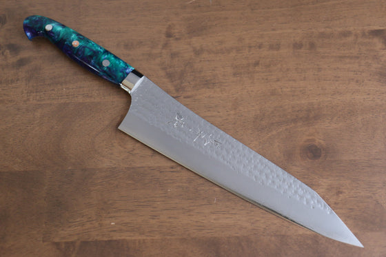 Yu Kurosaki Senko Ei R2/SG2 Hammered Gyuto 240mm Blue Green Acrylic Handle - Seisuke Knife