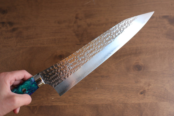 Yu Kurosaki Senko Ei R2/SG2 Hammered Gyuto 240mm Blue Green Acrylic Handle - Seisuke Knife