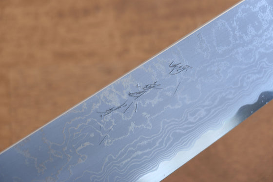 Jikko Blue Steel Damascus Kiritsuke Gyuto  210mm Ebony with Double Ring Handle - Seisuke Knife