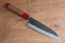  Seisuke Kurumi Blue Steel Kurouchi Santoku 165mm with Walnut and Double Red Pakkawood Ring Handle - Seisuke Knife
