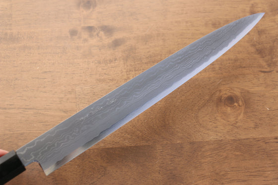 Jikko Blue Steel Damascus Sujihiki 270mm Ebony with Double Ring Handle - Seisuke Knife