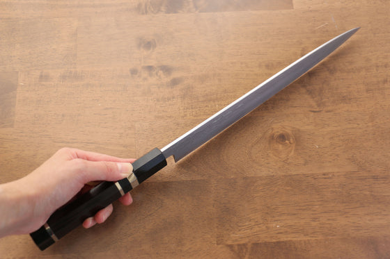 Jikko Blue Steel Damascus Sujihiki  300mm Ebony with Double Ring Handle - Seisuke Knife