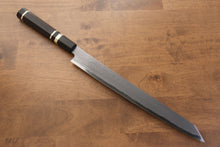  Jikko Blue Steel Damascus Kiritsuke Sujihiki Japanese Knife 300mm Ebony with Double Ring Handle - Seisuke Knife