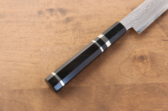 Jikko Blue Steel Damascus Sakimaru Sujihiki 300mm Ebony with Double Ring Handle - Seisuke Knife