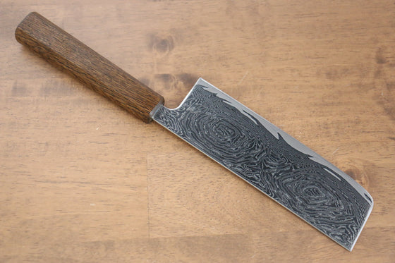 Seisuke Nami AUS10 Mirrored Finish Damascus Nakiri 170mm with Oak Handle - Seisuke Knife