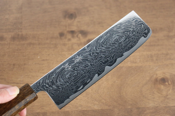 Seisuke Nami AUS10 Mirrored Finish Damascus Nakiri 170mm with Oak Handle - Seisuke Knife