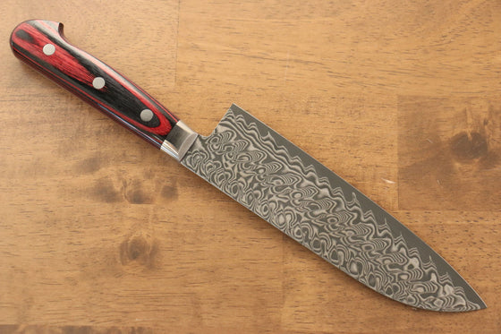 Yoshimi Kato SG2 Damascus Santoku 180mm Red and Black Pakkawood Handle - Seisuke Knife