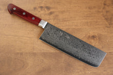  Seisuke VG10 33 Layer Mirrored Finish Damascus Nakiri 180mm Red Pakka wood Handle - Seisuke Knife