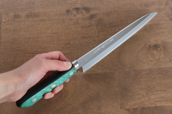 Sakai Kikumori Blue Steel No.1 Gyuto Japanese Knife 175mm Green Pakka wood Handle - Seisuke Knife