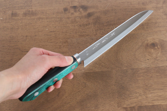 Sakai Kikumori Blue Steel No.1 Santoku 165mm Green Pakka wood Handle - Seisuke Knife