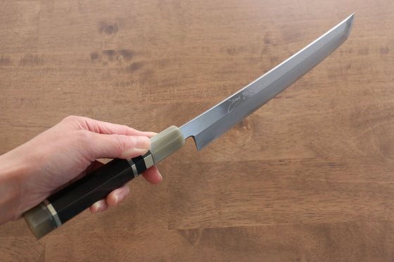Jikko Shiko White Steel Sakimaru Yanagiba 240mm Ebony with Double Ring Handle - Seisuke Knife