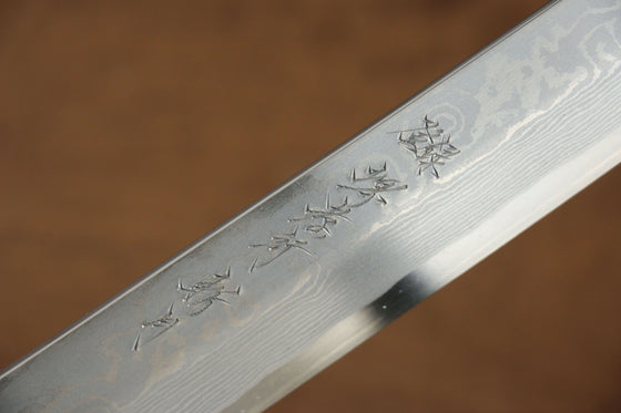 Sakai Takayuki Zangetsu Enten Silver Steel No.3 Damascus Sakimaru Yanagiba 330mm Wenge with Double Water Buffalo Ring Handle with Sheath - Seisuke Knife